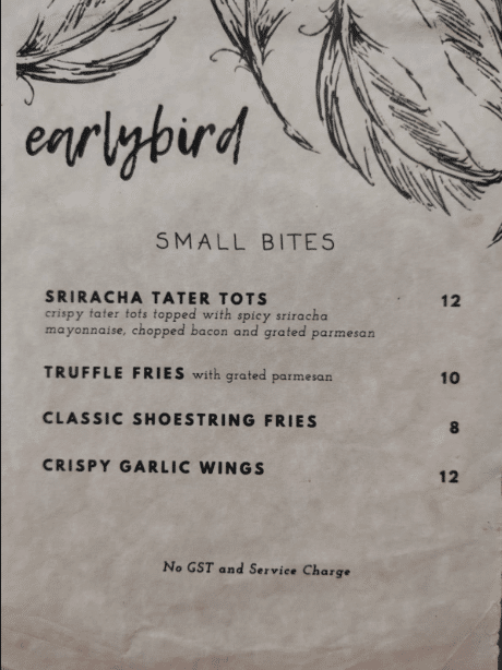 Earlybird Menu Singapore Small Bites