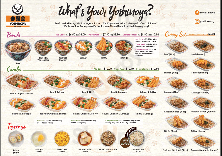 Yoshinoya Menu Singapore Bowls