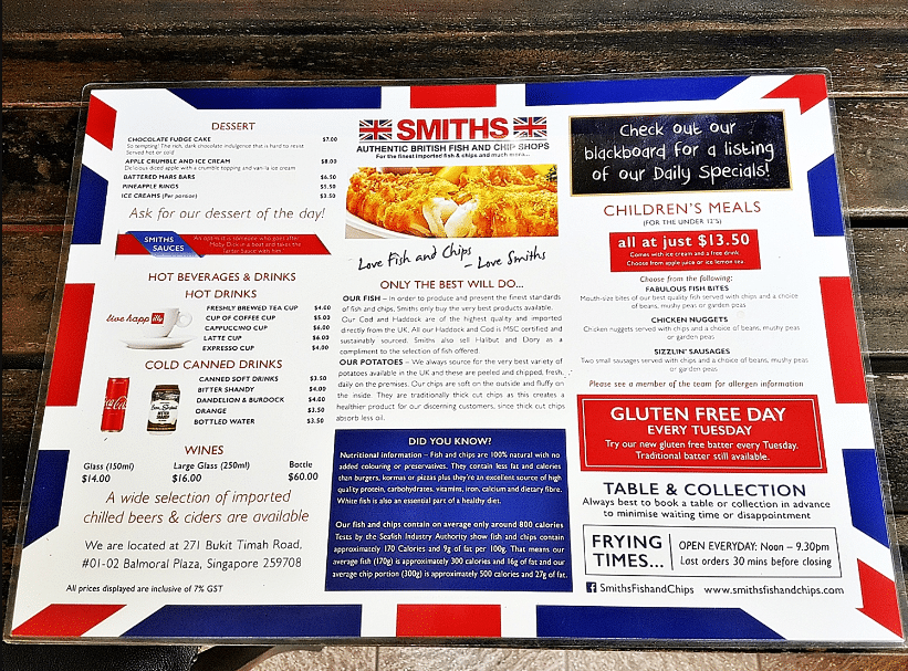 Smith’s Fish and Chips Menu Singapore Price