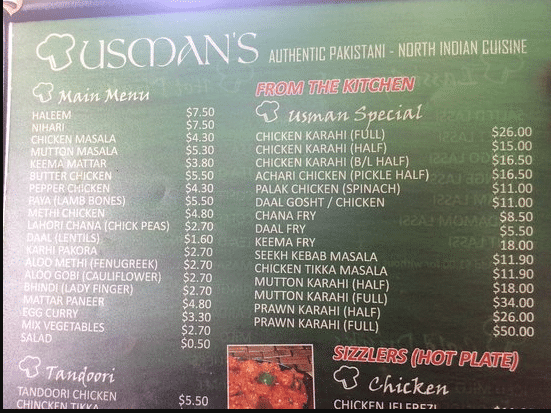 Usman Restaurant Menu Singapore List