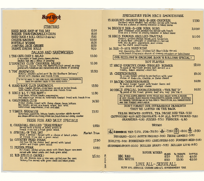 Hard Rock Cafe Menu Singapore List