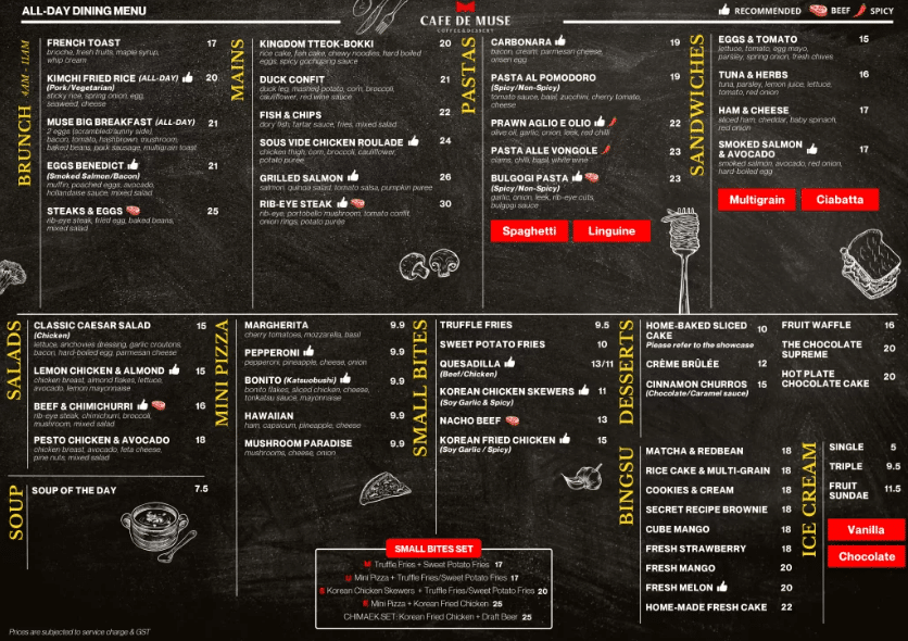 Cafe De Muse Menu Singapore List