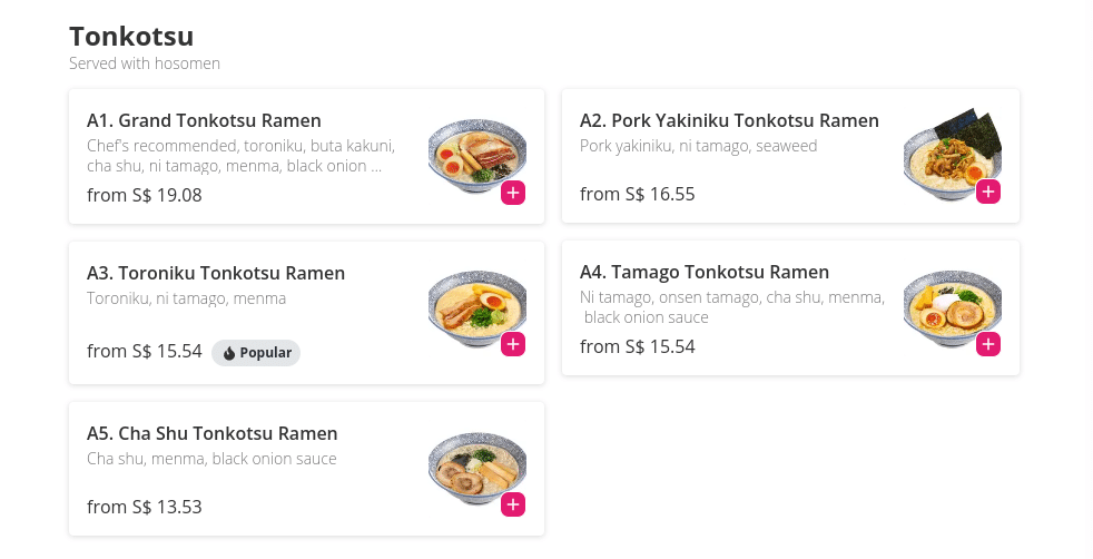 So Ramen Menu Singapore Tonkotsu