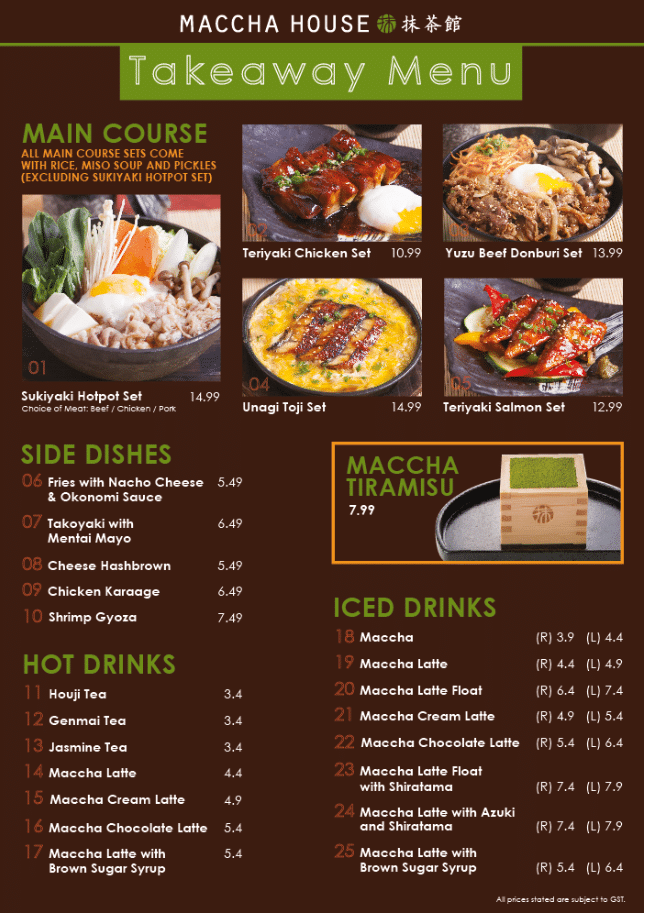 Maccha House Menu Singapore Price List