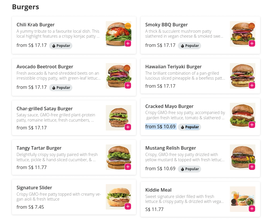 VeganBurg Menu Burgers