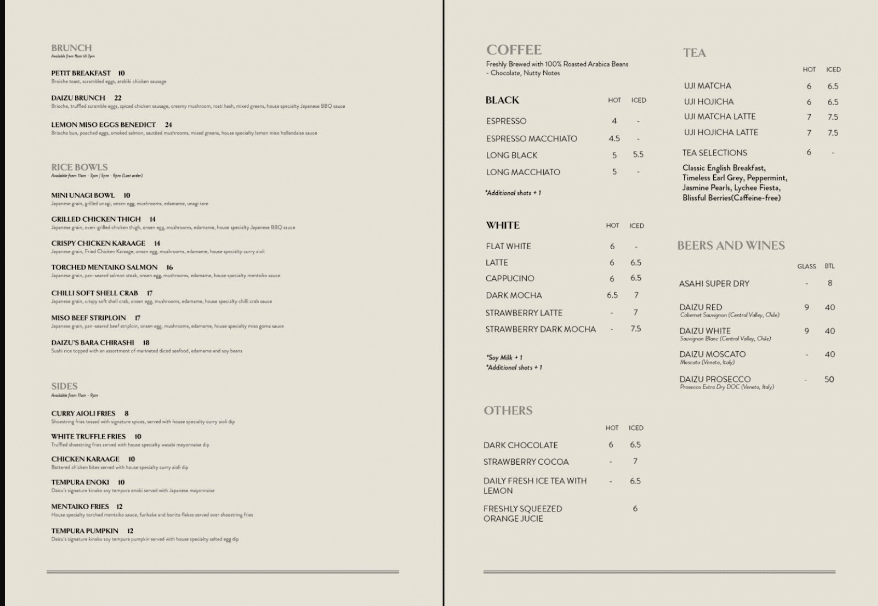 Daizu Cafe Menu Singapore List 