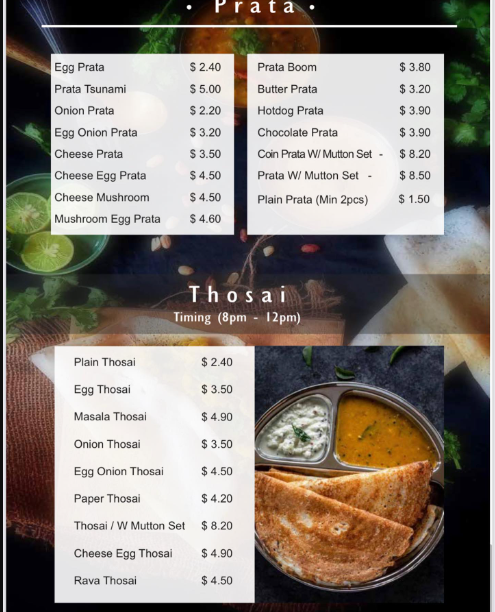 Zamas River Valley Restaurant Menu Singapore Prata