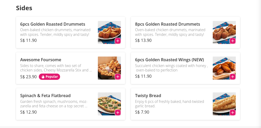 Domino's Pizza Menu Singapore sides