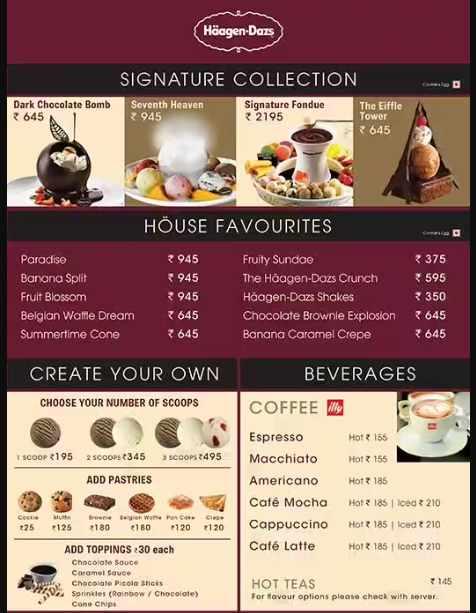 Haagen Dazs Menu Singapore List