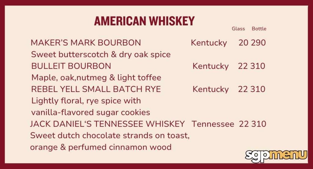 Celavi Menu Singapore - American Whiskey