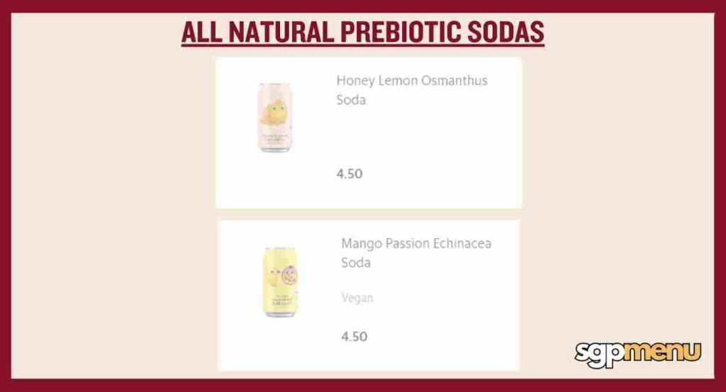 All Natural Prebiotic Sodas Menu