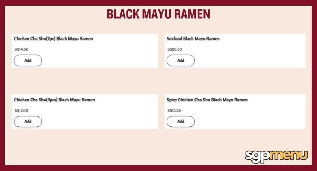 Tokyo Shokudo SG Menu - Black Mayu Ramen