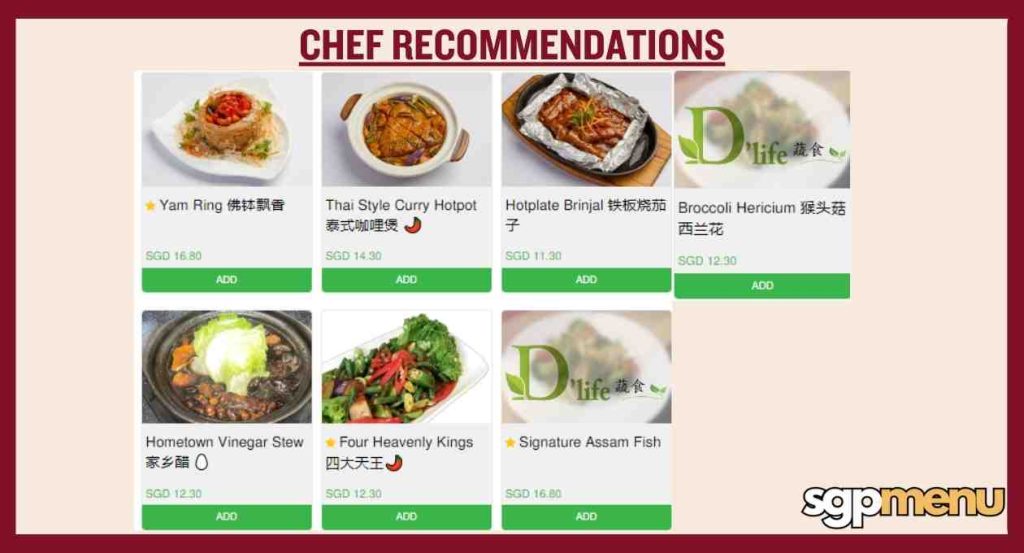 D’Life Menu Singapore - Chef Recommendations