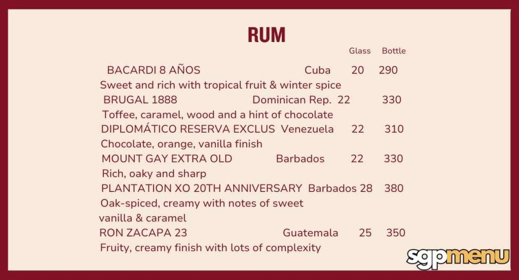 Cé La Vi Menu - Rum