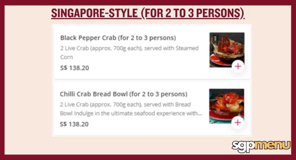 Dancing Crab Singapore Menu - Singapore-style (2-3 Persons)