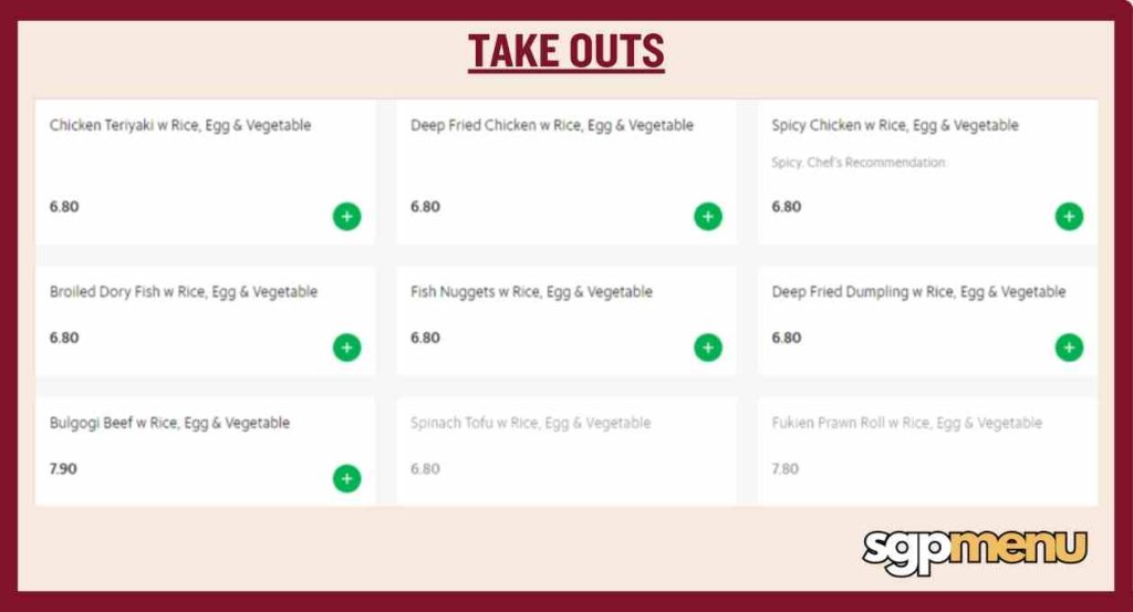 Just Acia SG Menu - Take Outs 