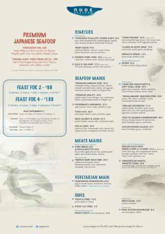 Nude Seafood Menu Singapore