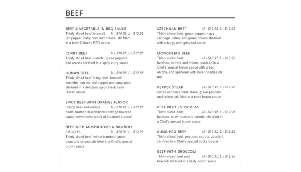 Lucky Kitchen Singapore Menu - Beef