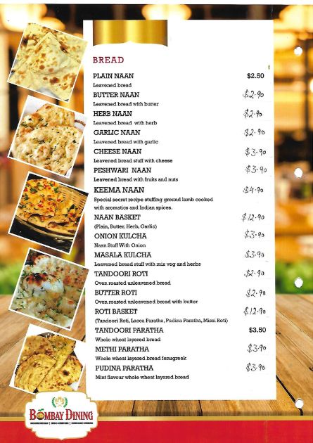 Bombay Dining Breads Menu