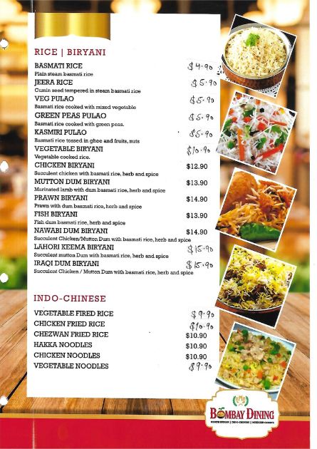 Menu Bombay Dining - Rice / Biryani