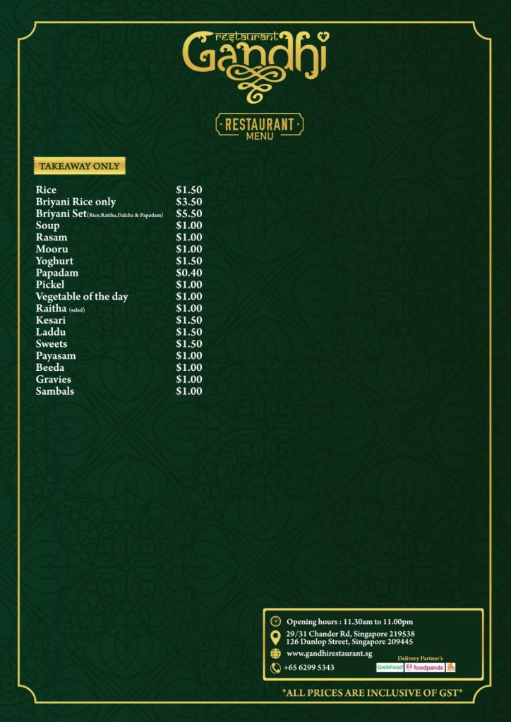 Gandhi catering Menu