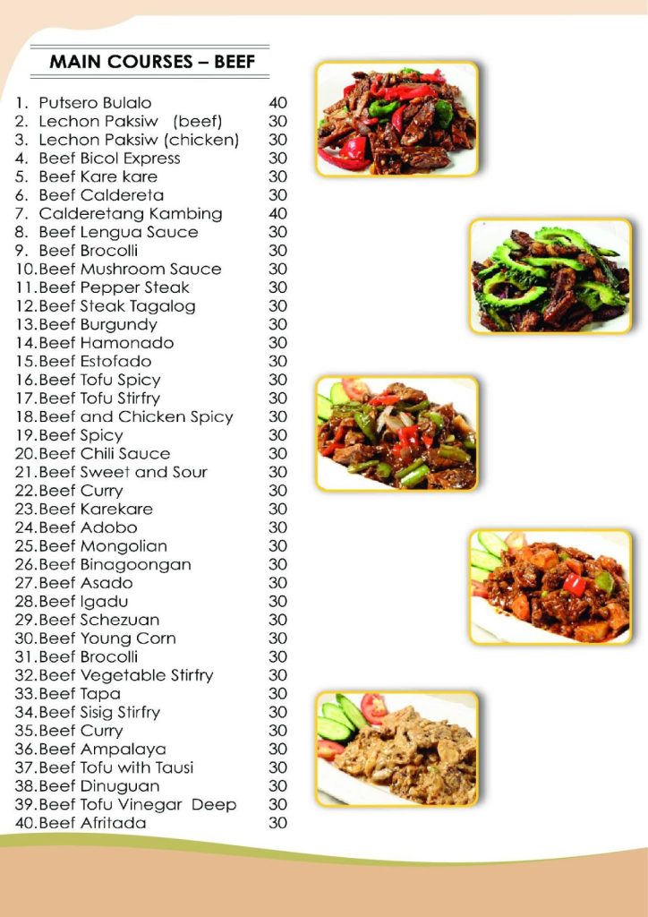 Kabayan Main Course - Beef Menu