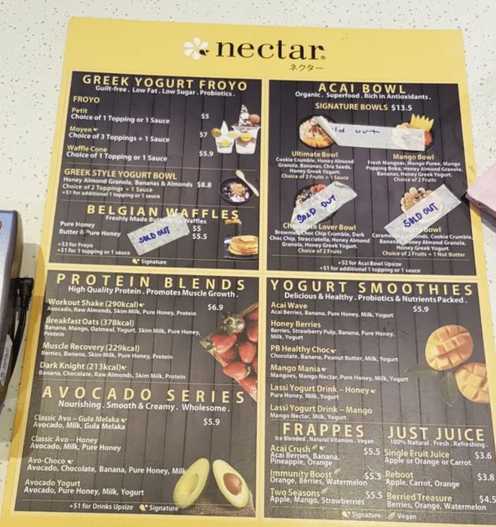 Nectar Singapore Menu